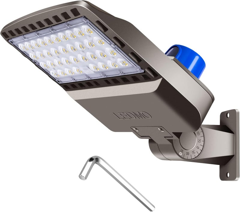 LEDMO LED Parking Lot Lighting 150W LED Shoebox Light Adjustable Street Light with Dusk to Dawn Photocell Slip Fitter 5000K Waterproof IP65 Commercial Outdoor Lighting for Yard Barn Garage Shop Patio - Image 1
